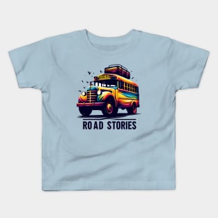 Artistic Silhouette Of A School Bus, Road Stories Kids T-Shirt